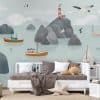 Seaside Stories fotobehang met bootjes en vuurtoren in zee landschap