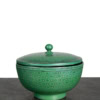 Green coloured Burmese lacquer container with lid with gold hand-painted detailing from Mulberry Home India