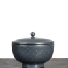 Grey coloured Burmese lacquer container with lid with gold hand-painted detailing from Mulberry Home India