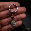 Tigers eye shield earring, small tribal shield and yellow brown tigers eye gemstone with big hoop