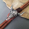 Bull skull leather bracelet close-up view