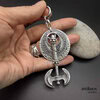 Minos, large earring with a round shield and double headed axe. Small hoop