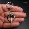 Silver moon earring with long spike and black Onyx gemstone. With large stainless steel hoop.