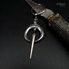 Silver moon earring with long spike and black Onyx gemstone. With large stainless steel hoop.