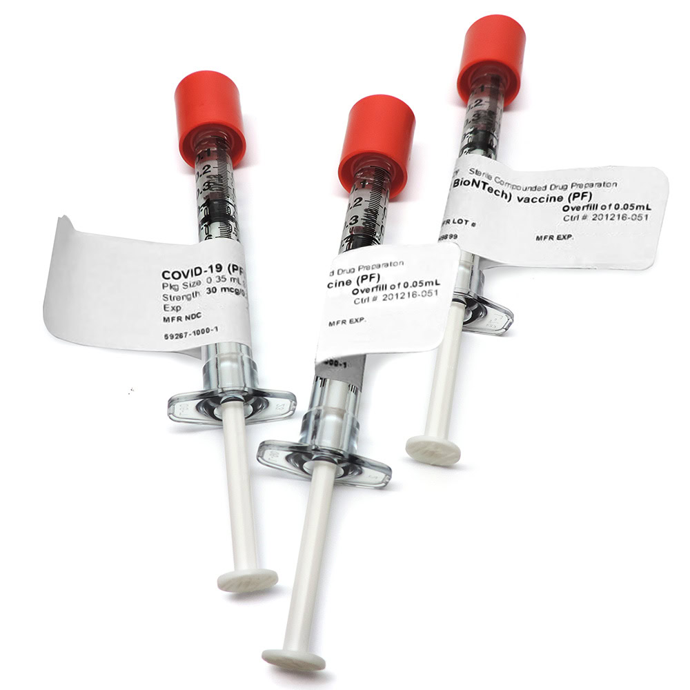 Covid 19 Vaccines ready to administer Covid Vaccine Syringes with Tamper Evident Caps