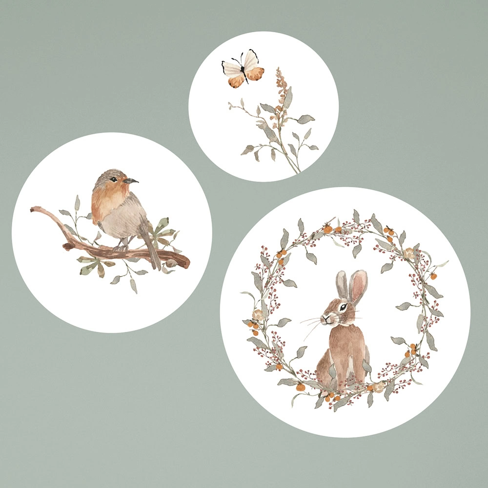 Behangcirkels bosdieren aquarel