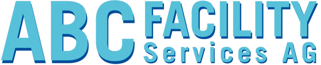 Logo mit grosser blauer Schrift ABC FACILITY und kleinerer blauer Schrift darunter Services AG auf weissem Hintergrund, die eine zuverlässige Reinigungsfirma Zürich für Unterhaltsreinigung und Fitnesscenter-Reinigung Zürich darstellt.