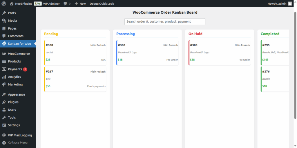Kanban for WooCommerce