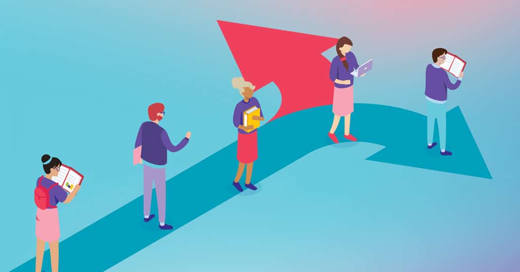 illustration of students having to choose a learning path