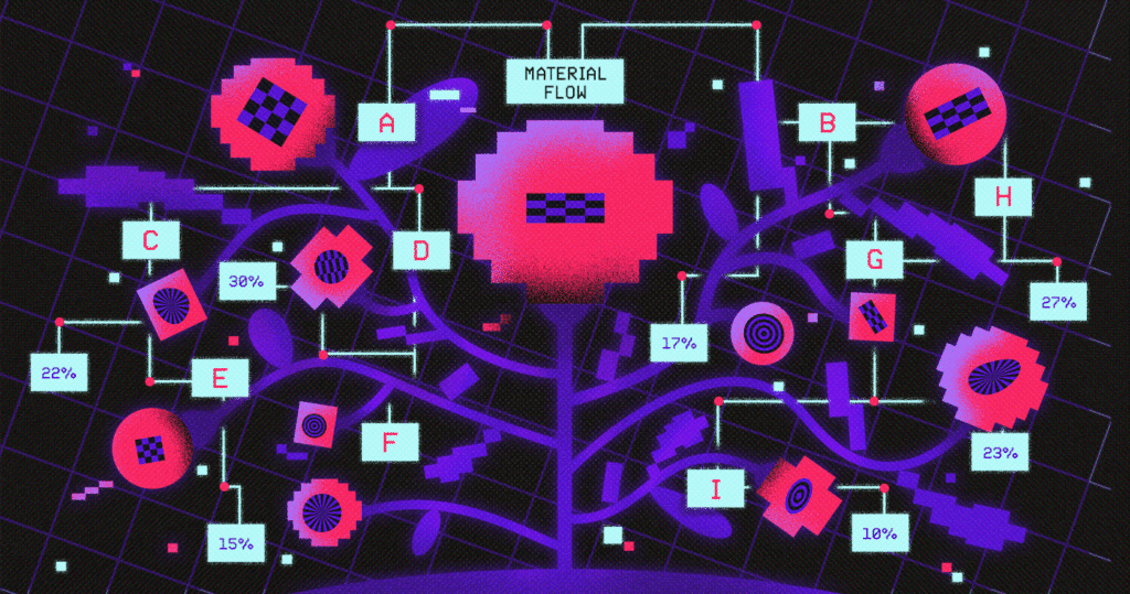 illustration of digital flower like object with data points across