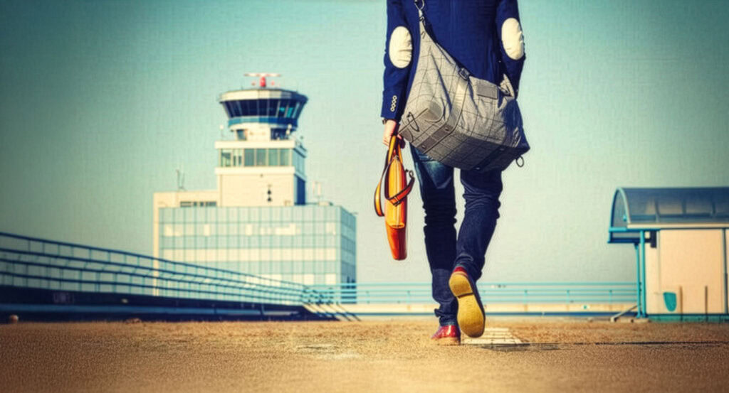 Uni wechseln während des Jurastudiums – Student auf dem Weg zum Flughafen