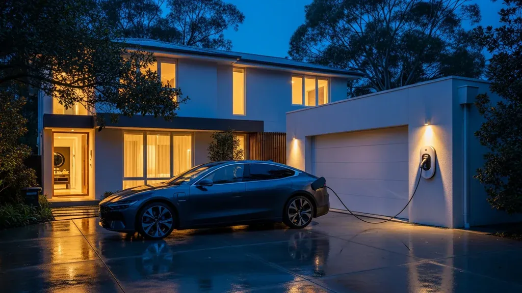 Bidirectional EV charging at a Sydney home — V2H setup with sedan connected to a wall charger.