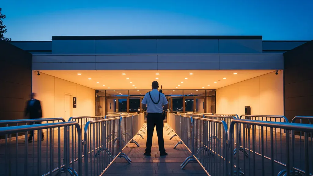 Event security guard at a Sydney venue entrance supporting crowd control.