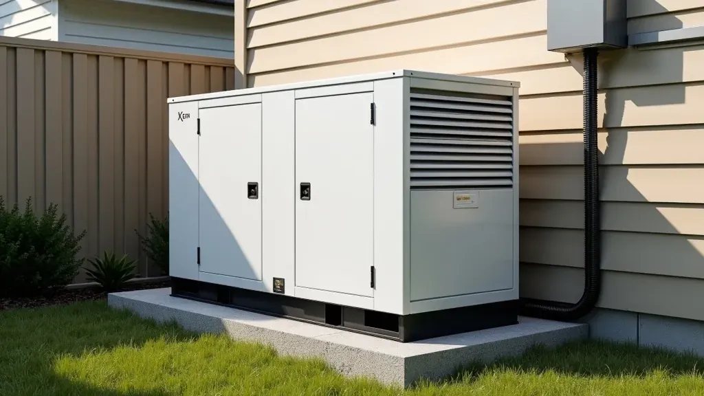 Standby LPG generator installed beside a suburban Sydney home, providing backup power during outages.