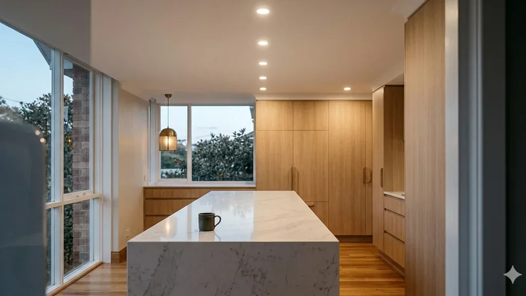 LED downlights installed in a modern Sydney kitchen — 2026 cost guide.