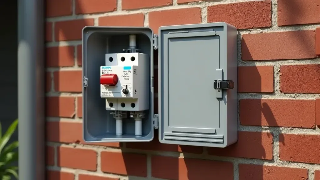 Outdoor IP65 sub-board for an EV charger mounted to a Sydney garage exterior.