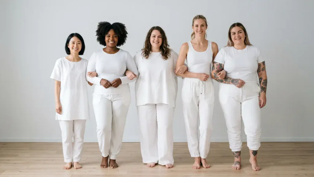 Diverse women of all body types in inclusive size loungewear