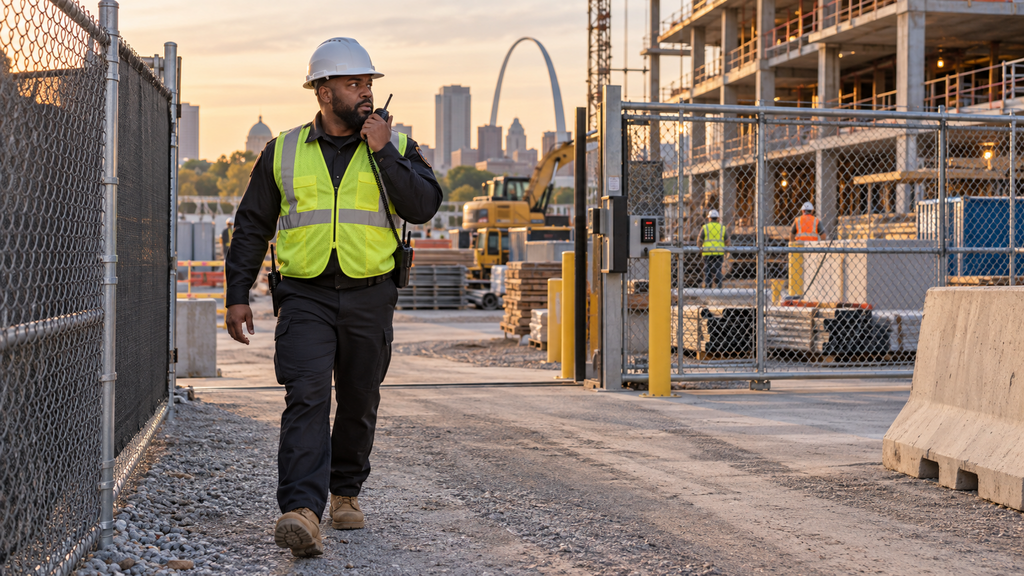 Construction site security officer protecting equipment and materials at a St. Louis jobsite.