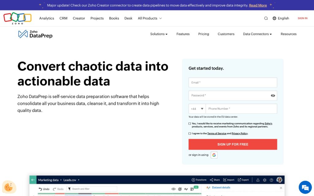 Data preparation tools: Zoho