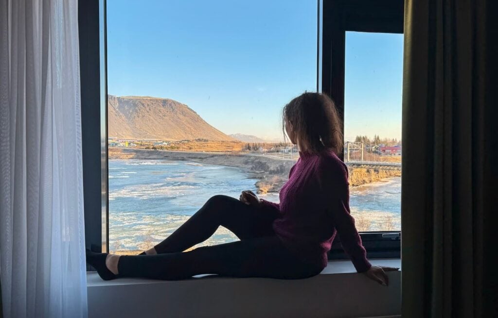 Views across Selfoss river from our hotel