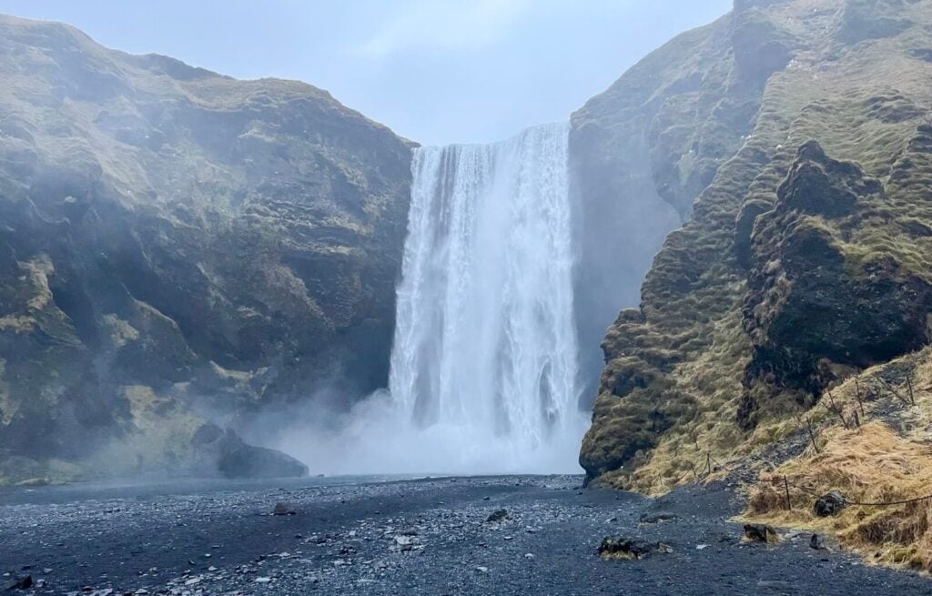 the magnificent Skogafoss waterfall along the south coast of Iceland - where to stay in Vik