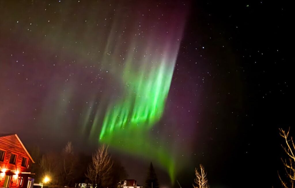 The northern lights in Iceland from our hotel car park in the south of the country