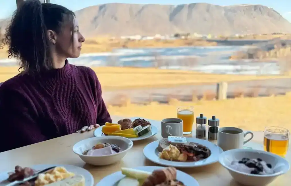 The breakfast spread at Hotel Selfoss