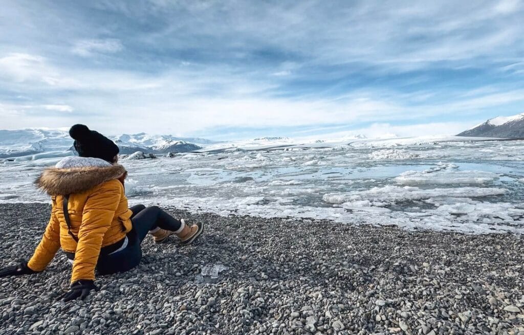 Sitting next to Jokulsarlon Glacier Lagoon