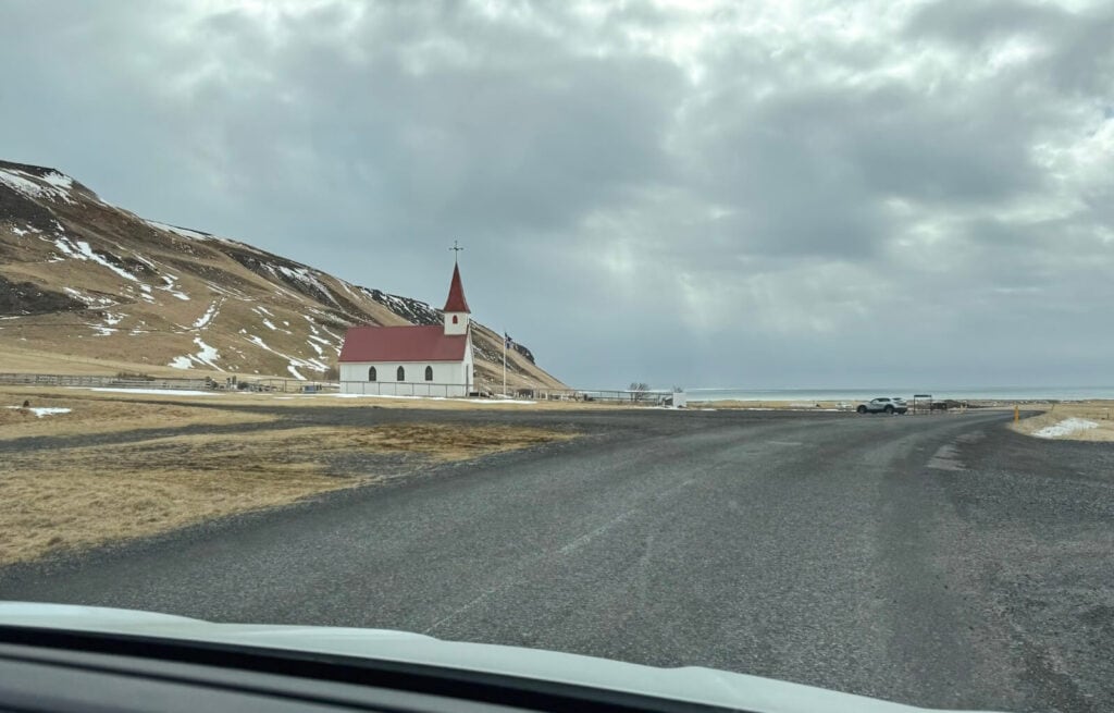 The road that leads to the Reynisfjara Black Sand Beach in Iceland