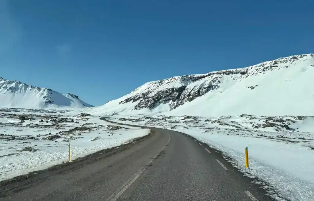 Driving down the road in teh Snaefellsnes Peninsula