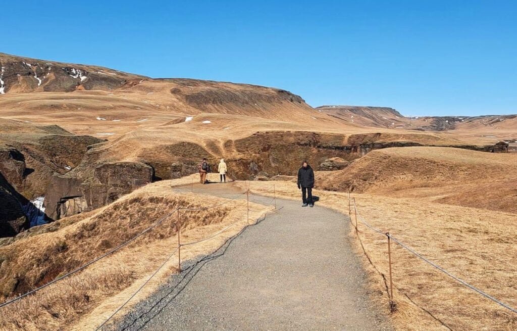 The walking path up to Fjaðrárgljúfur Canyon in Iceland 