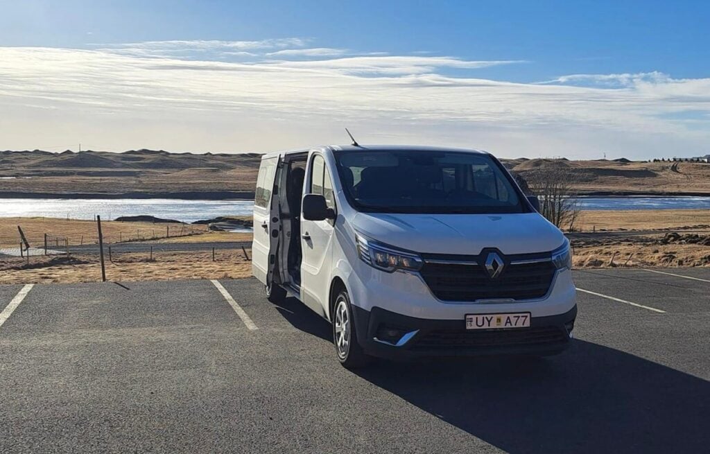 Our hire car in a parking space in Iceland