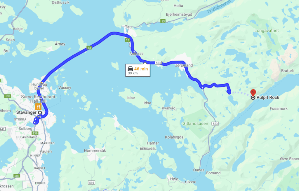 The map that shows the drive to the start of the hike
