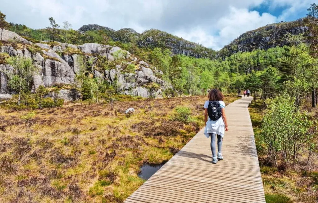 Walking up Preikestolen in Norway