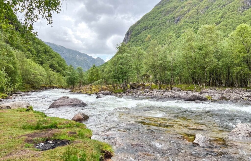 The waterfalls at the valley in Manafossen
