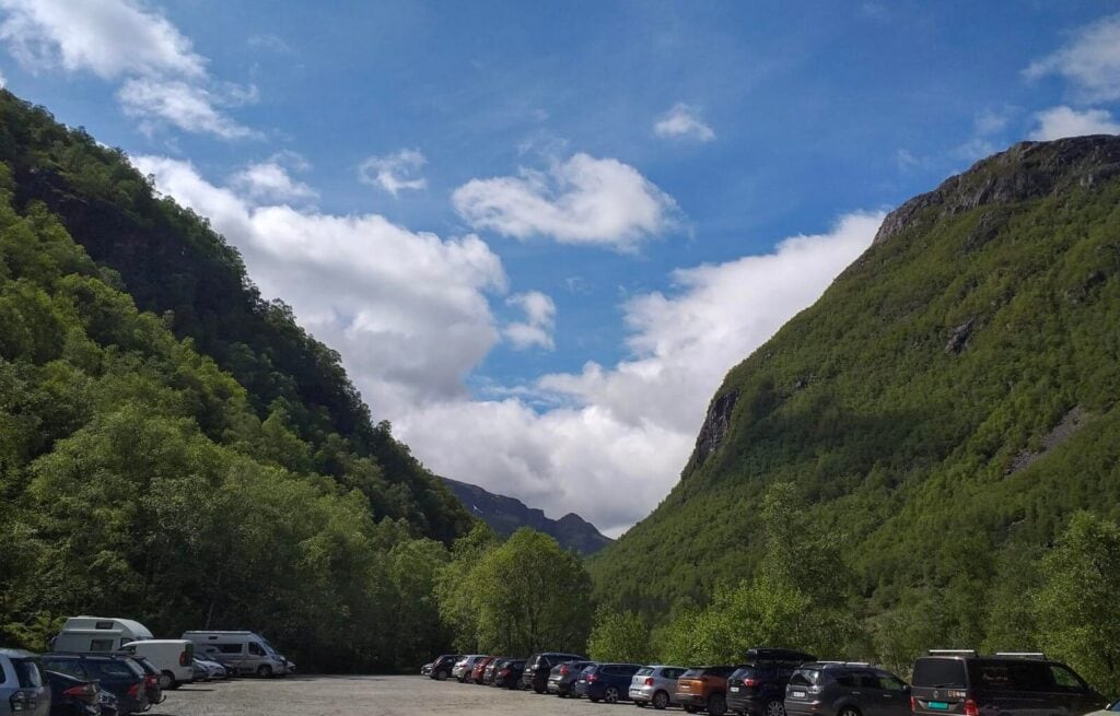The car park at Manafossen waterfall