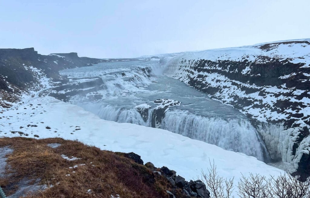 Snowy scenery at Gullfoss in December