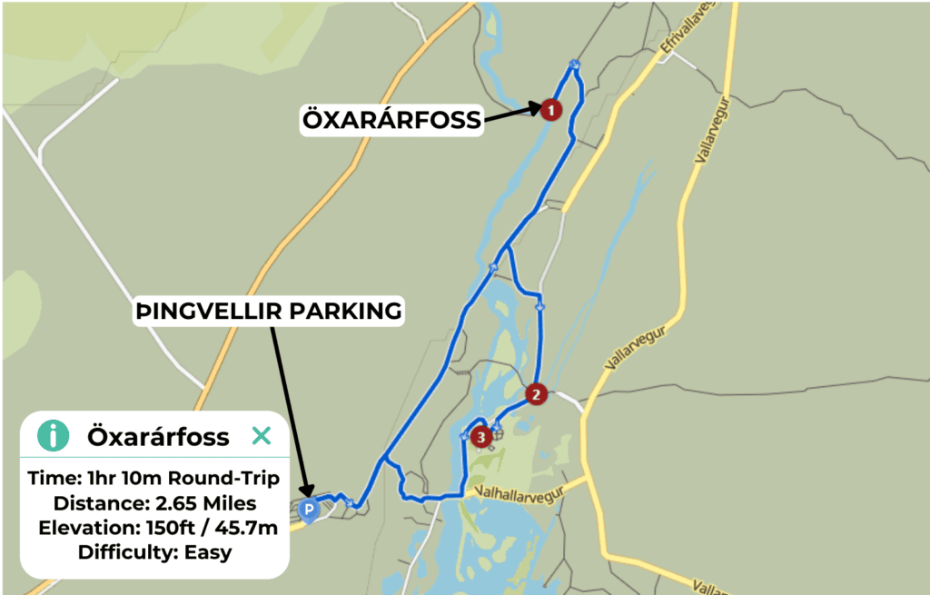 A map of the hike we did to Öxarárfoss