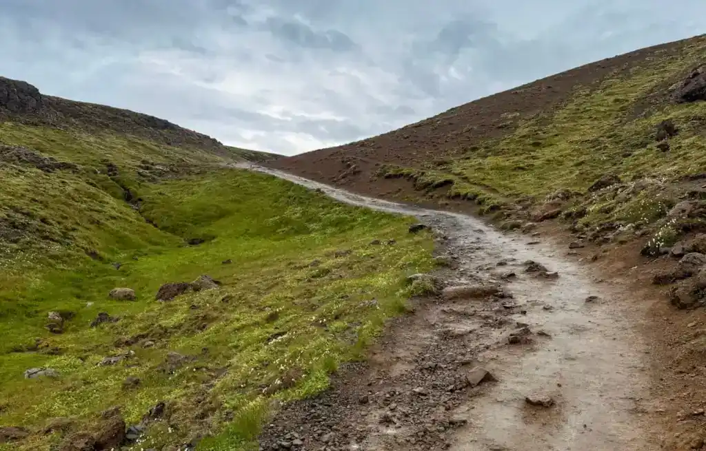 The rocky path up to Reykjadalur Hot Springs Thermal River