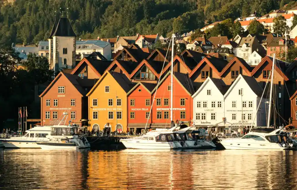 The beautiful buildings along the waterfront in Bergen