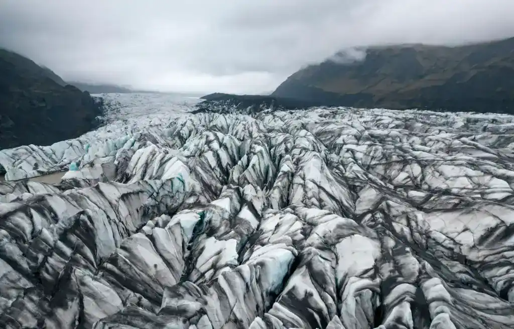 A drone shot over one of Iceland's most magnificent glaciers