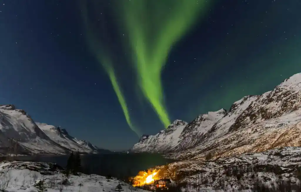 Stunning views over Tromso fjords with the Northern Lights