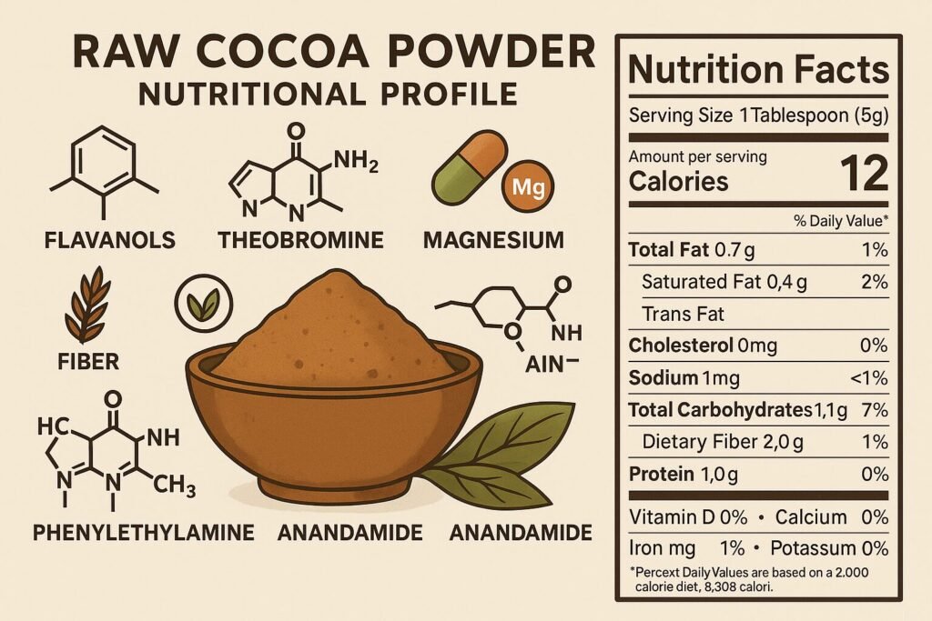 Raw cocoa powder nutritional profile and key compounds
