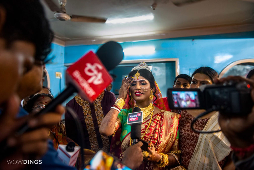 The transgender bride Tista facing news channels at her home in kolkata
