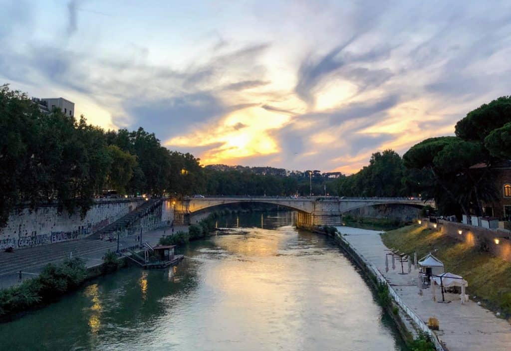Rome Ponte Garibaldi Bridge Tiber Island River Sunset