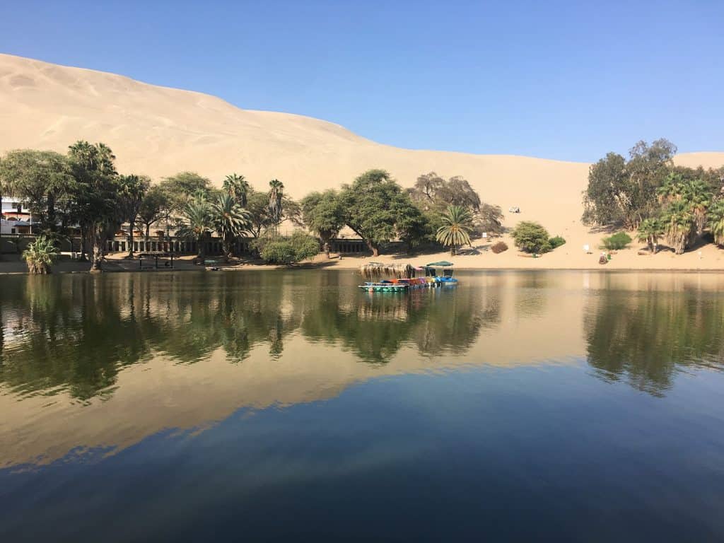 Huacachina oasis: here a view of the lagoon