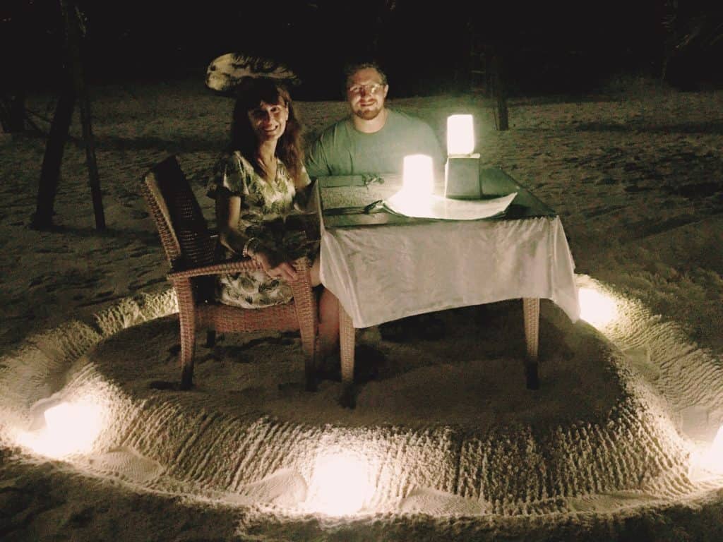 Candle lit dinner on the beach at the Arena restaurant