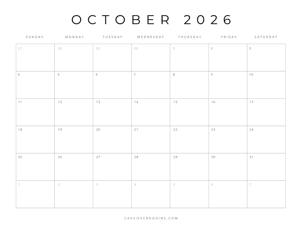 Free Printable 2026 Blank Calendar Templates (All 12 Months) Free Printable 2026 Blank Calendar Templates (All 12 Months)