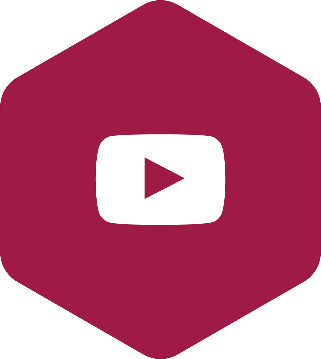YouTube Logo in magentafarbenem Sechseck.
