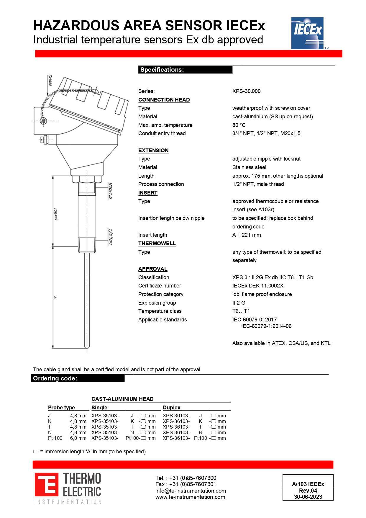 Hazardous Area Industrial Temperature Sensor IECEx Ex db Approved